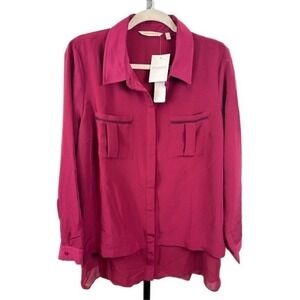Soft Surroundings Blouse Women's Size Large Sangria Pockets Button Up Shirt